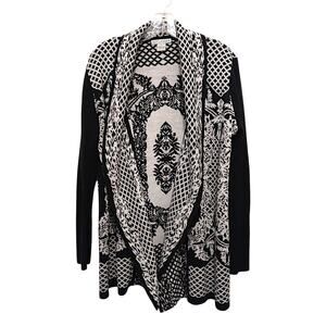 Vintage Outlander Exotic Cardigan Sweater Women's Sz L Black White Office Dinner